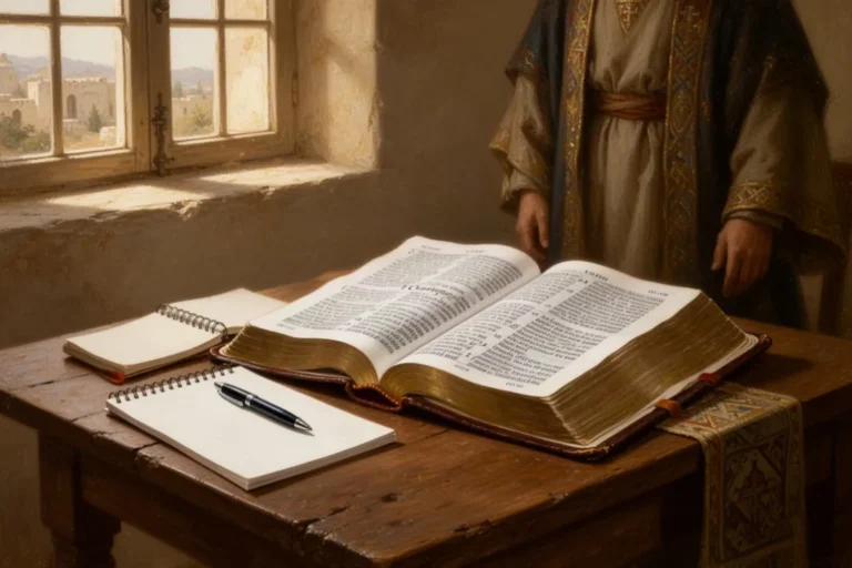 Offene Bibel und Notizbuch bei einer stillen persönlichen Betrachtung