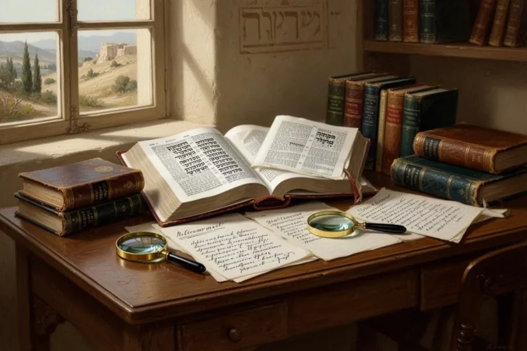 Offene hebräische und griechische Bibel neben Grammatiknotizen