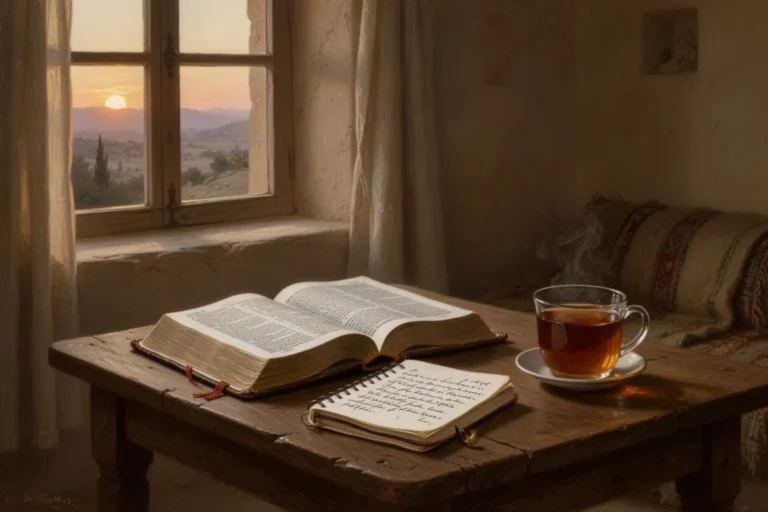 Offene Bibel und Gebetsnotizbuch bei sanftem Morgenlicht