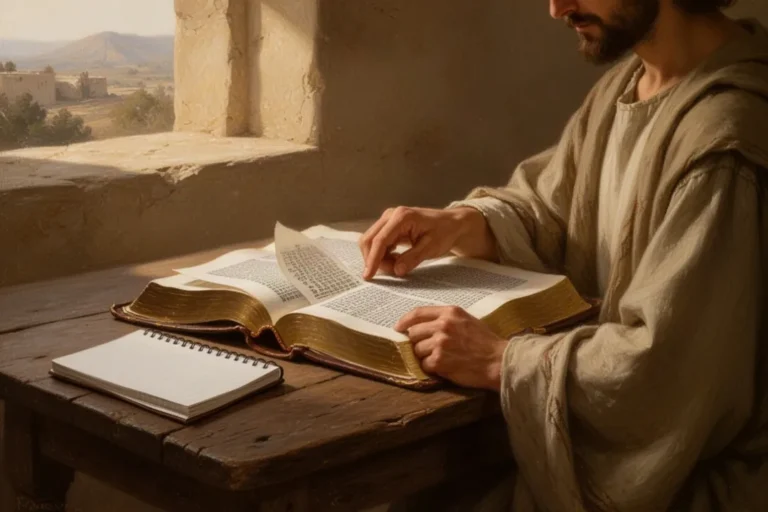 Offene Bibel und Notizbuch zur Auswahl eines passenden Bibelverses