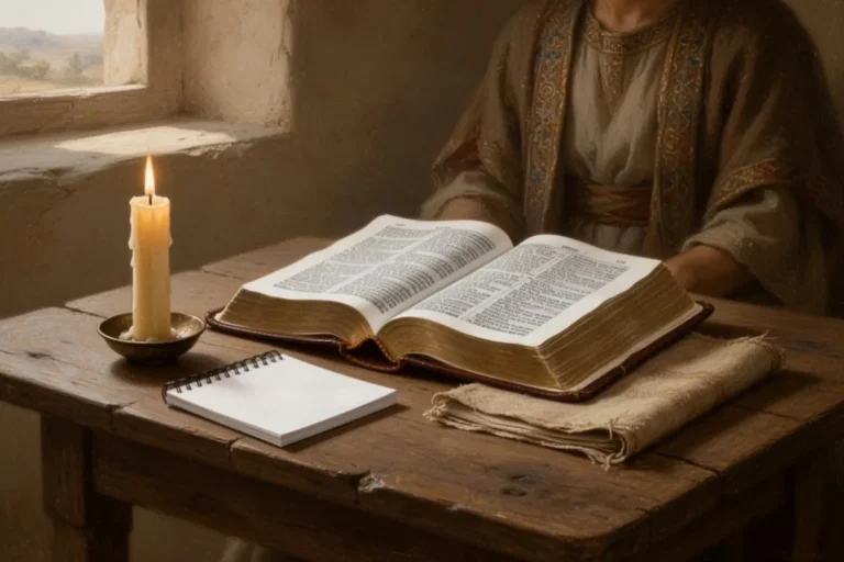 Geöffnete Bibel und Notizbuch bei einer stillen persönlichen Andacht