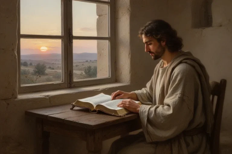 Person liest bei Morgenlicht in der Bibel am Fenster