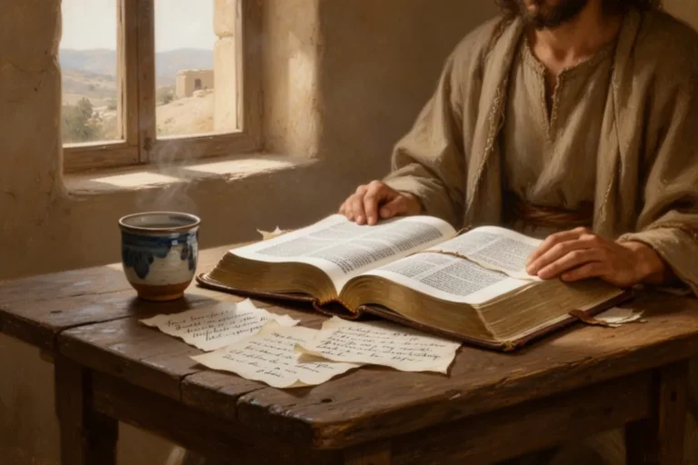 Offene Bibel mit Notizen im warmen Morgenlicht als Symbol für Hoffnung