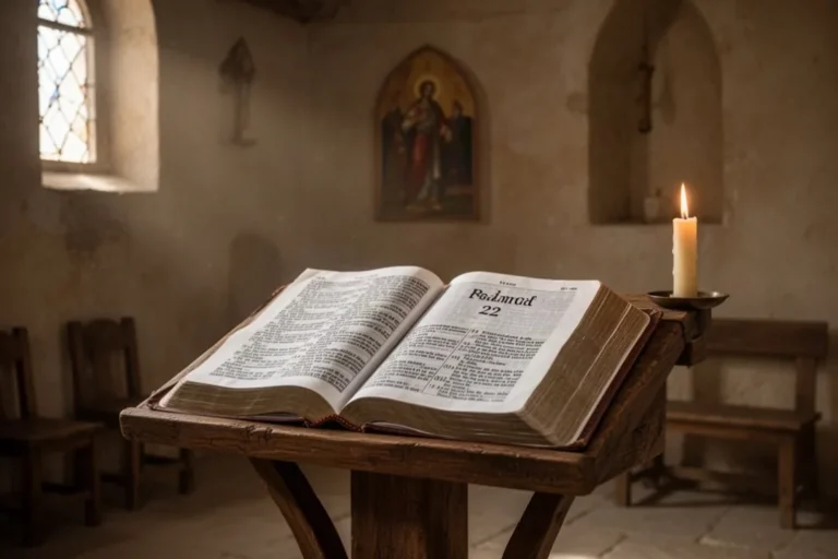 Offene Bibel zu Psalm 22 auf einem hölzernen Lesepult