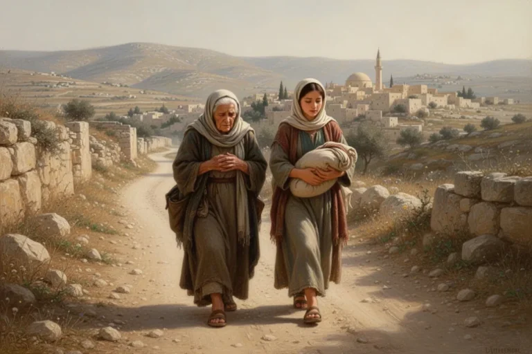 Rut begleitet Noomi auf dem Weg nach Bethlehem