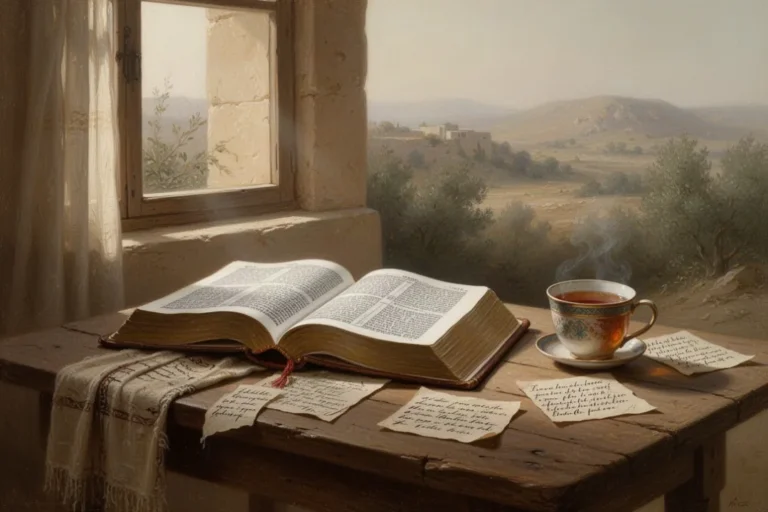 Offene Bibel mit Notizen bei ruhigem Morgenlicht