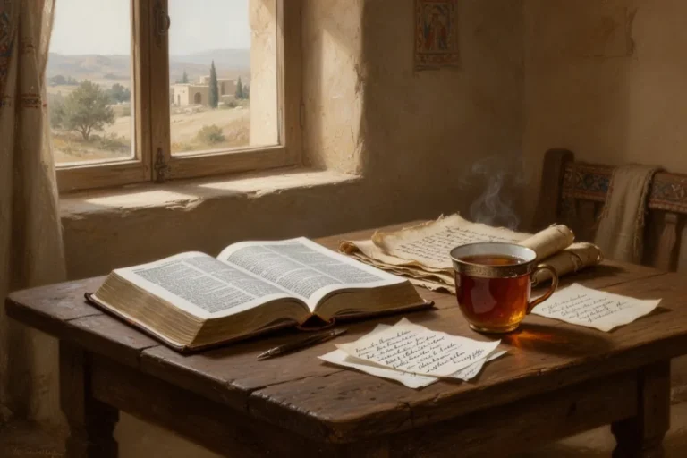 Offene Bibel mit Notizen und Getränk bei einer täglichen Lesezeit
