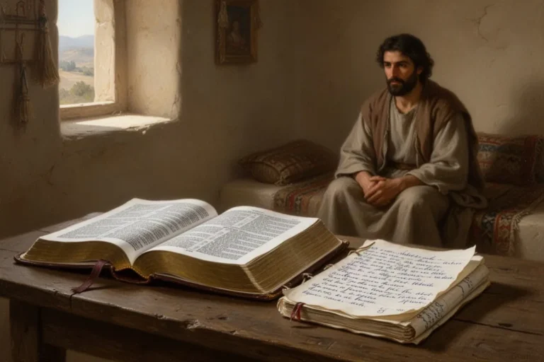 Offene Bibel und Gebetstagebuch bei stillem Morgengebet