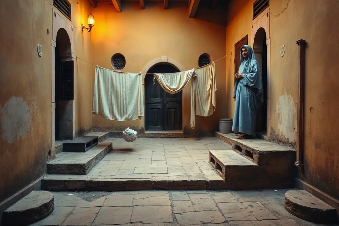 Quiet convent courtyard evoking a life devoted to serving the poor