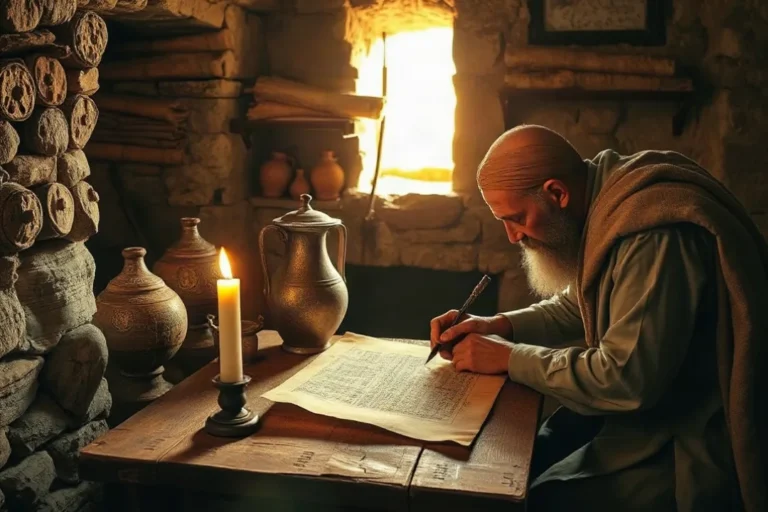 persona desconocida escribiendo libro antiguo de la biblia