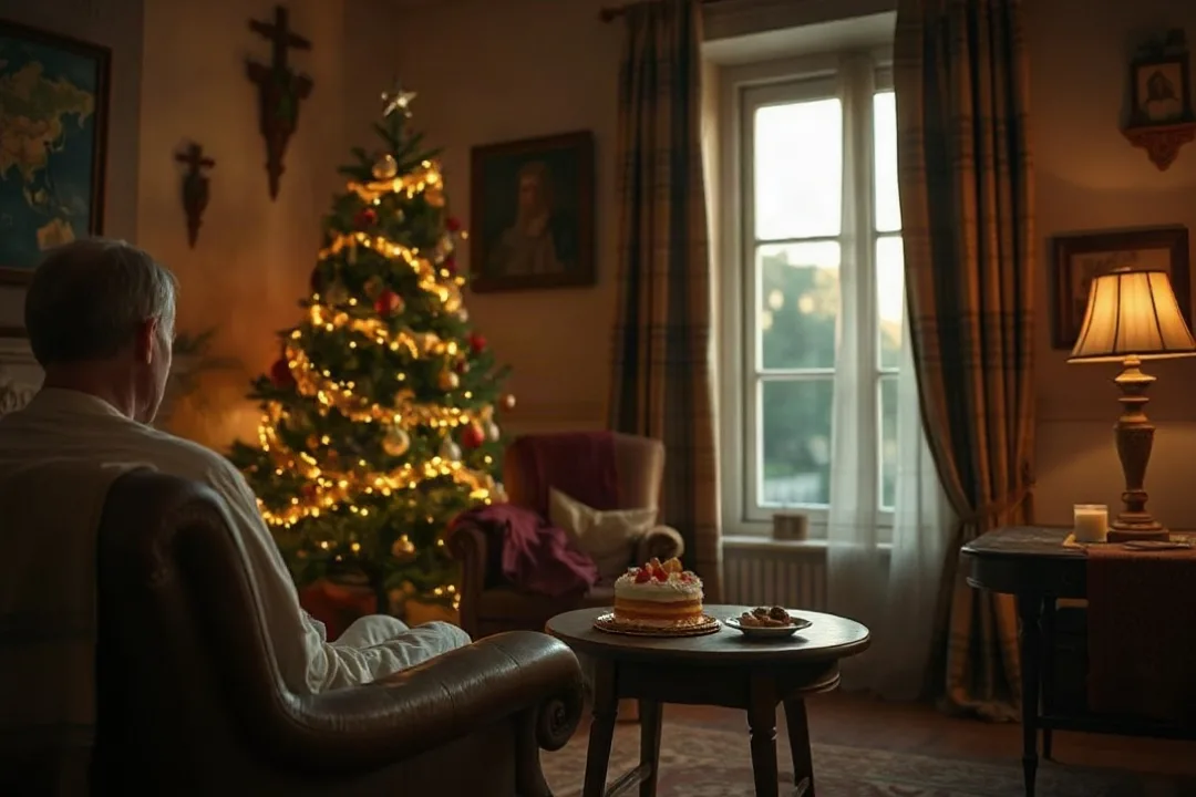 Decorated Christmas tree and Twelfth Night cake in a quiet home