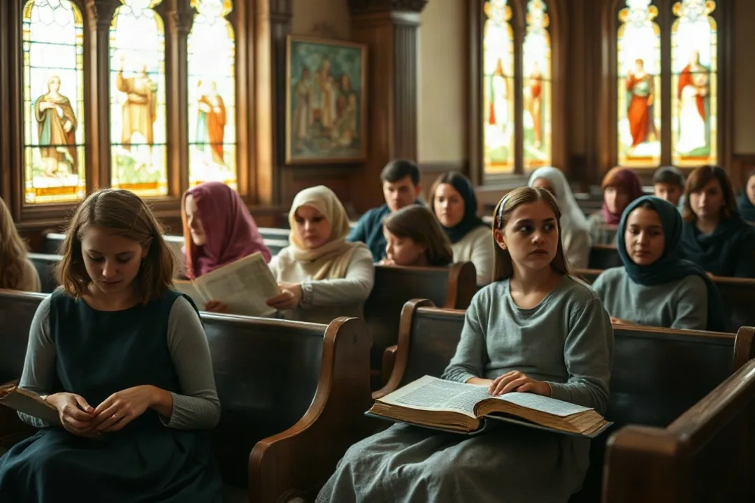 Teens attending a confirmation preparation class in a church