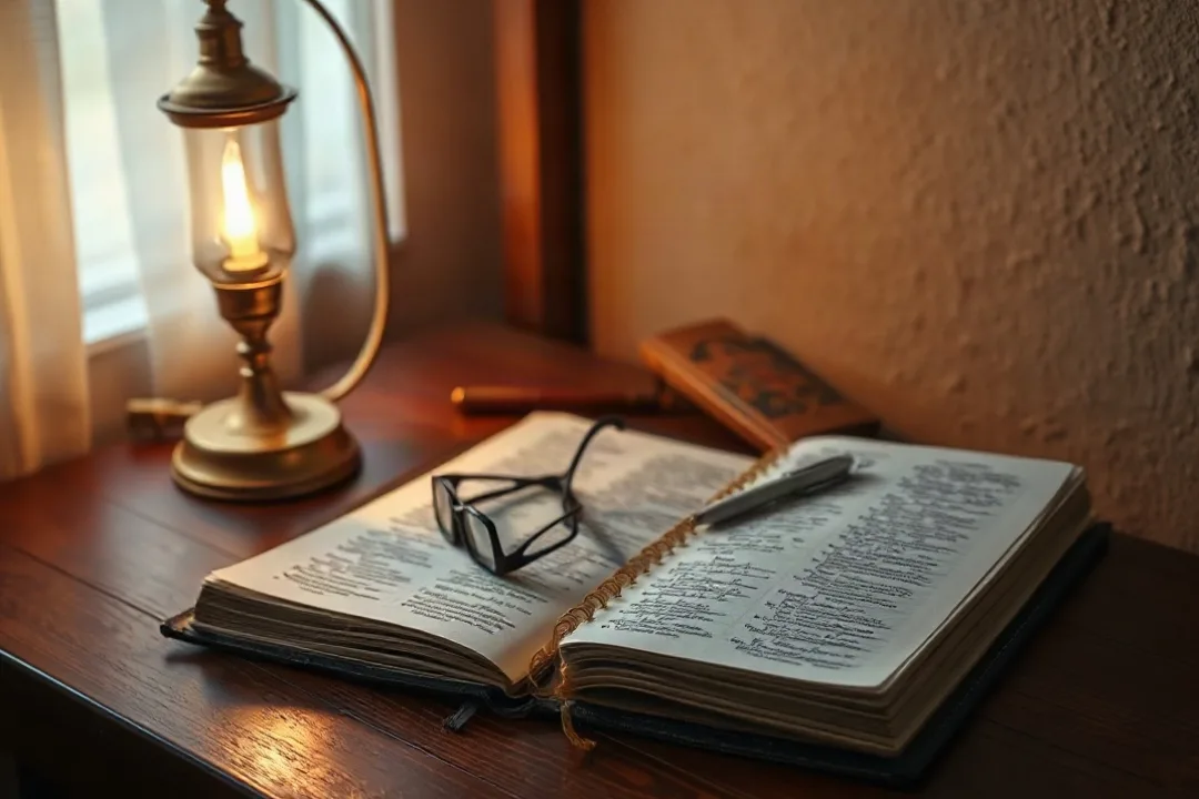 Open Bible on a desk during quiet personal scripture study