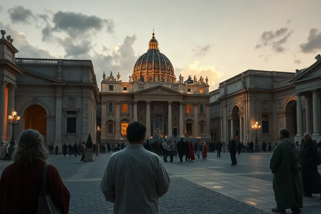 Saint Peter's Square at dusk after a new pope's election